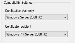 Certificate template compatibility settings