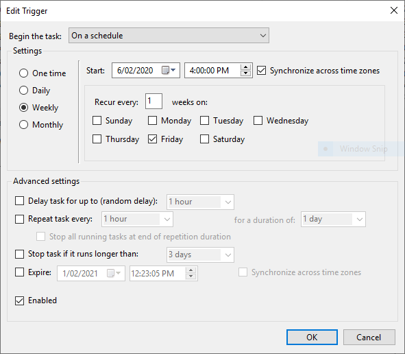 Scheduled task trigger